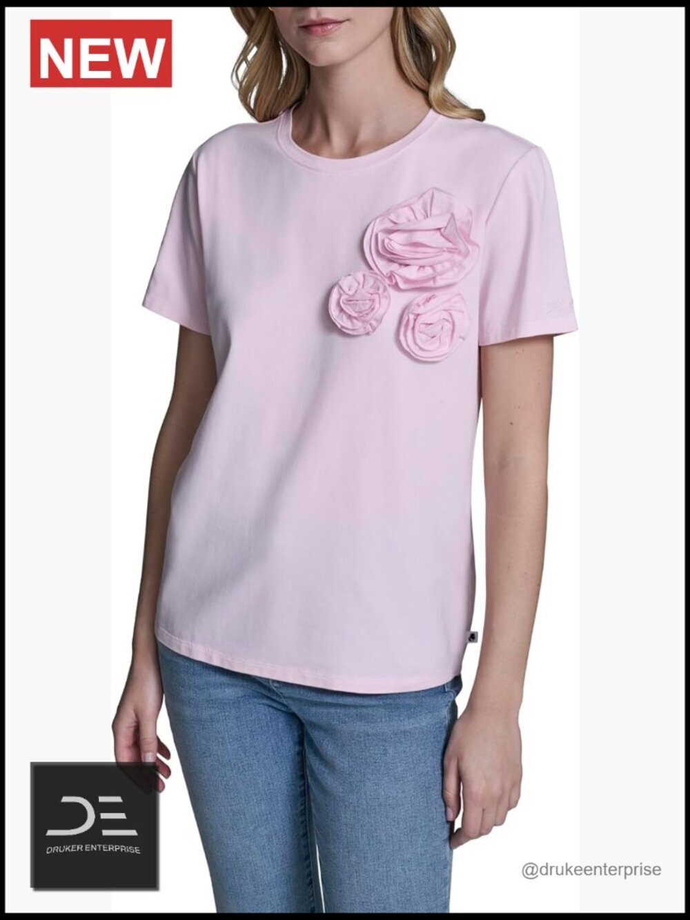 Lightweight Layering Blouse with Floral Detail Crew Neck Cap Sleeve